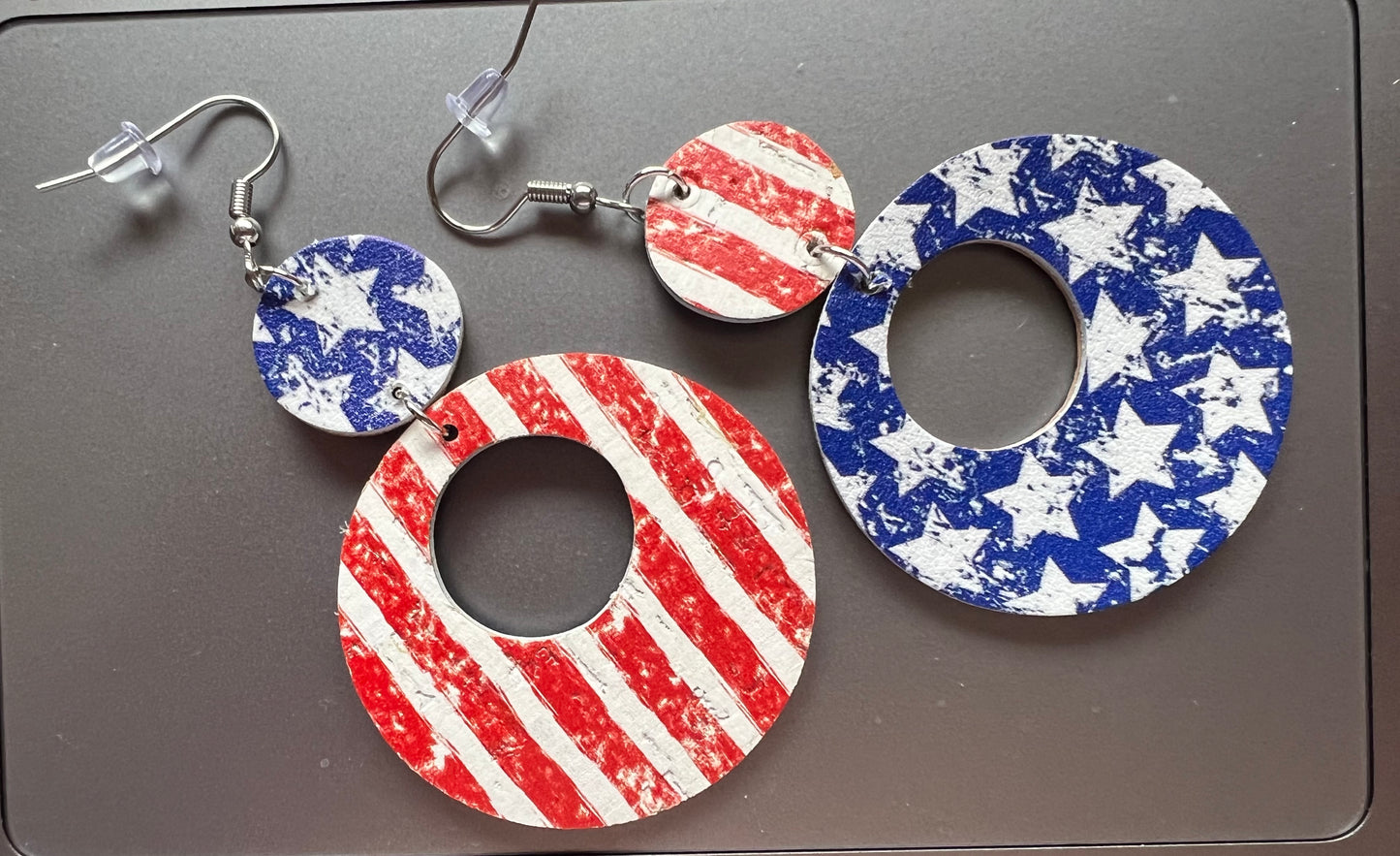 Patriotic Red/White/Blue Leather Earrings