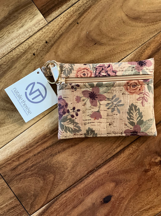 Floral Cork Zip Pouch With Key Chain