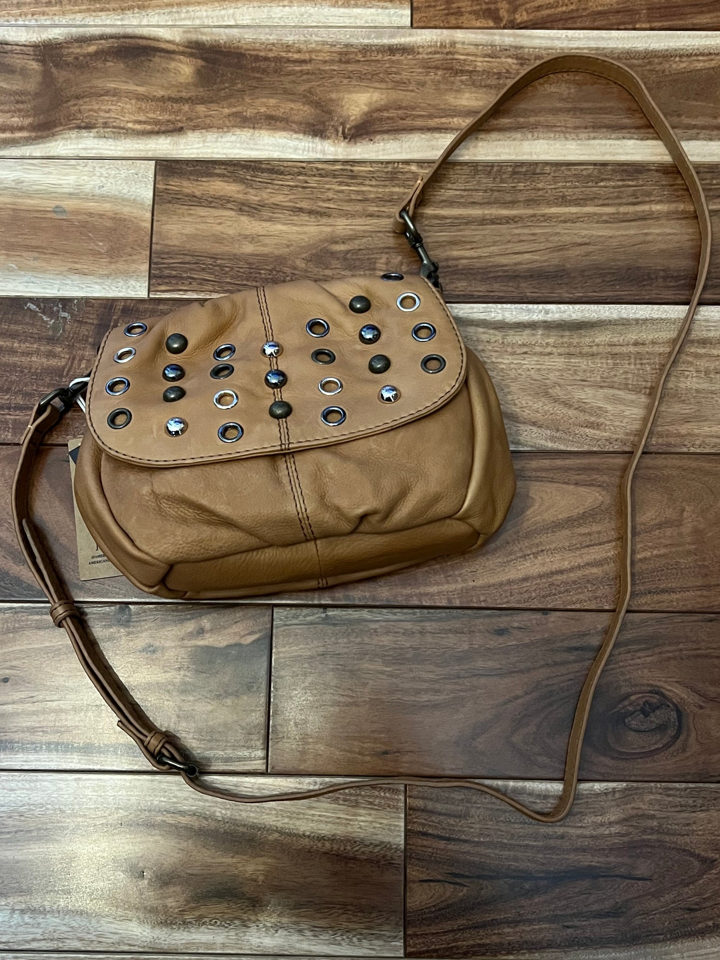 Soho Leather Grommet Crossbody in Light Mocha