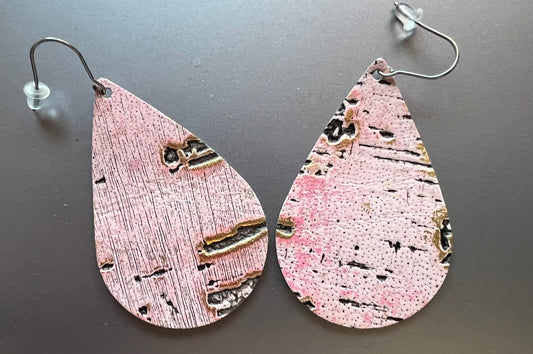 Pink Teardrop Leather Earrings