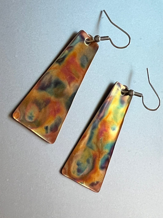 Colorful Flame Trapezoid Copper Earrings