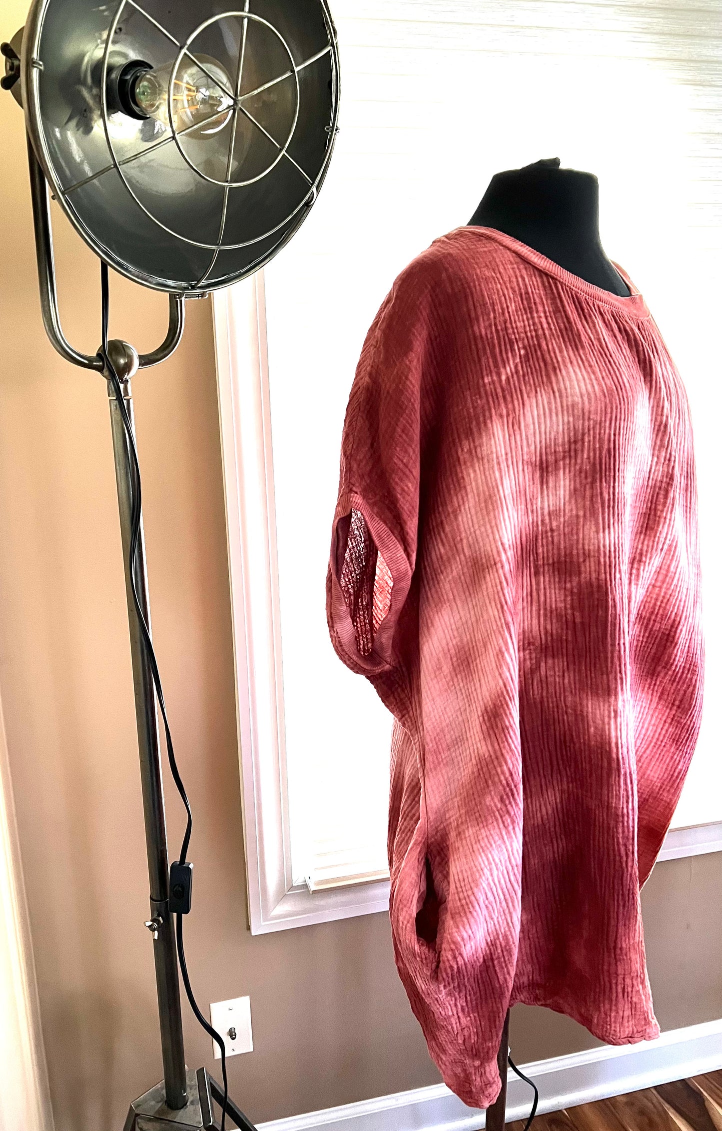 Brick Red Tie Dye Waffle Knit Tunic Dress