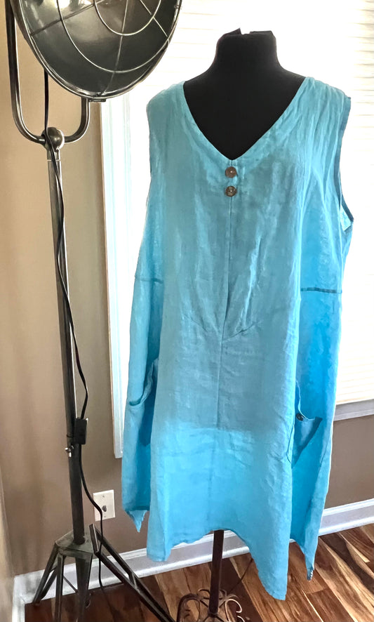 Sleeveless Sky Blue Linen Dress