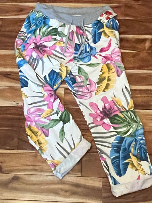 Italian Joggers in Colorful Large Tropical Print