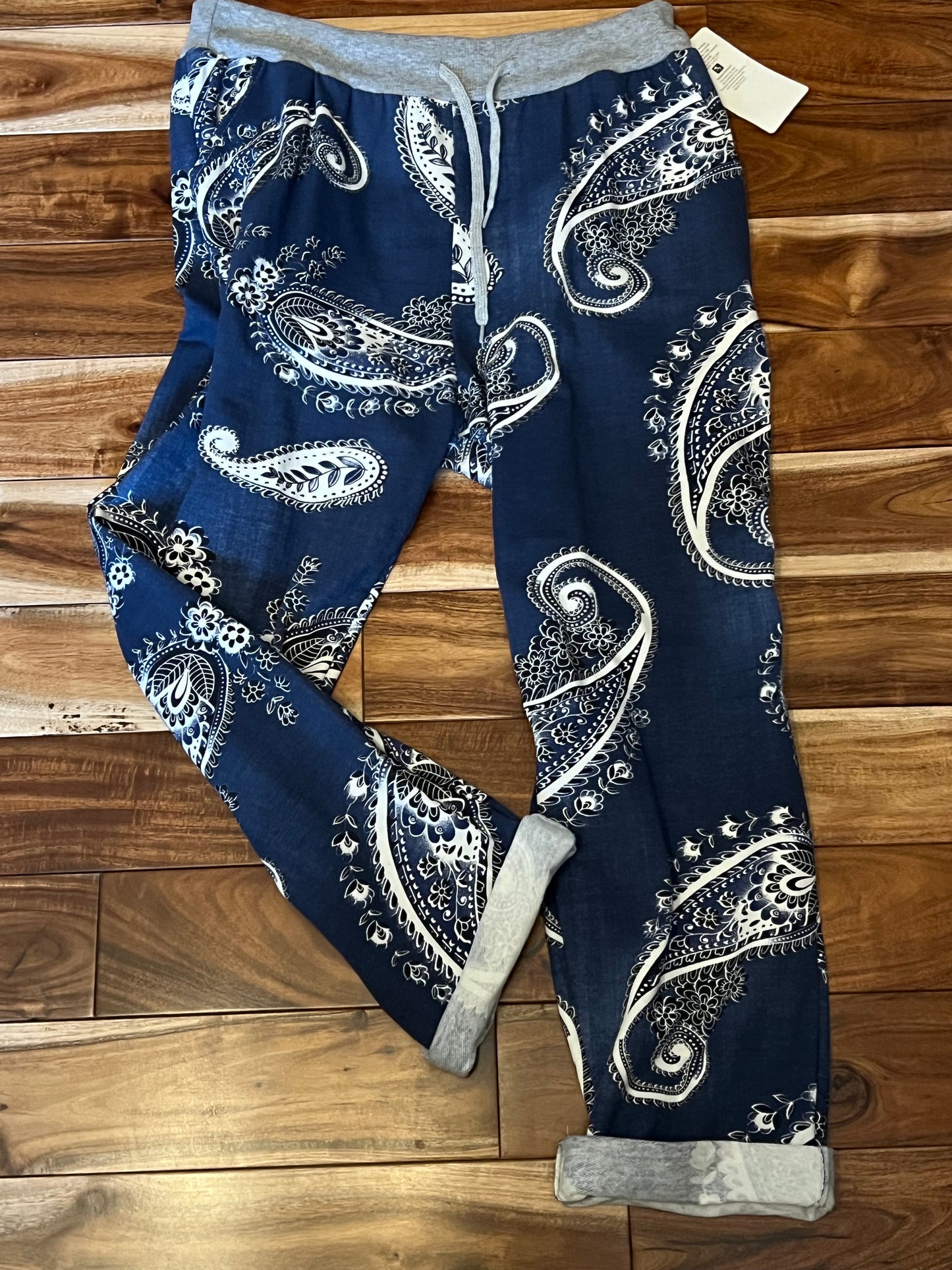 Italian Joggers in Navy Paisley Print