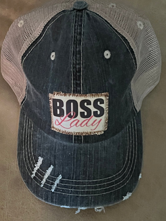 Boss Lady Distressed Ball Cap in Charcoal