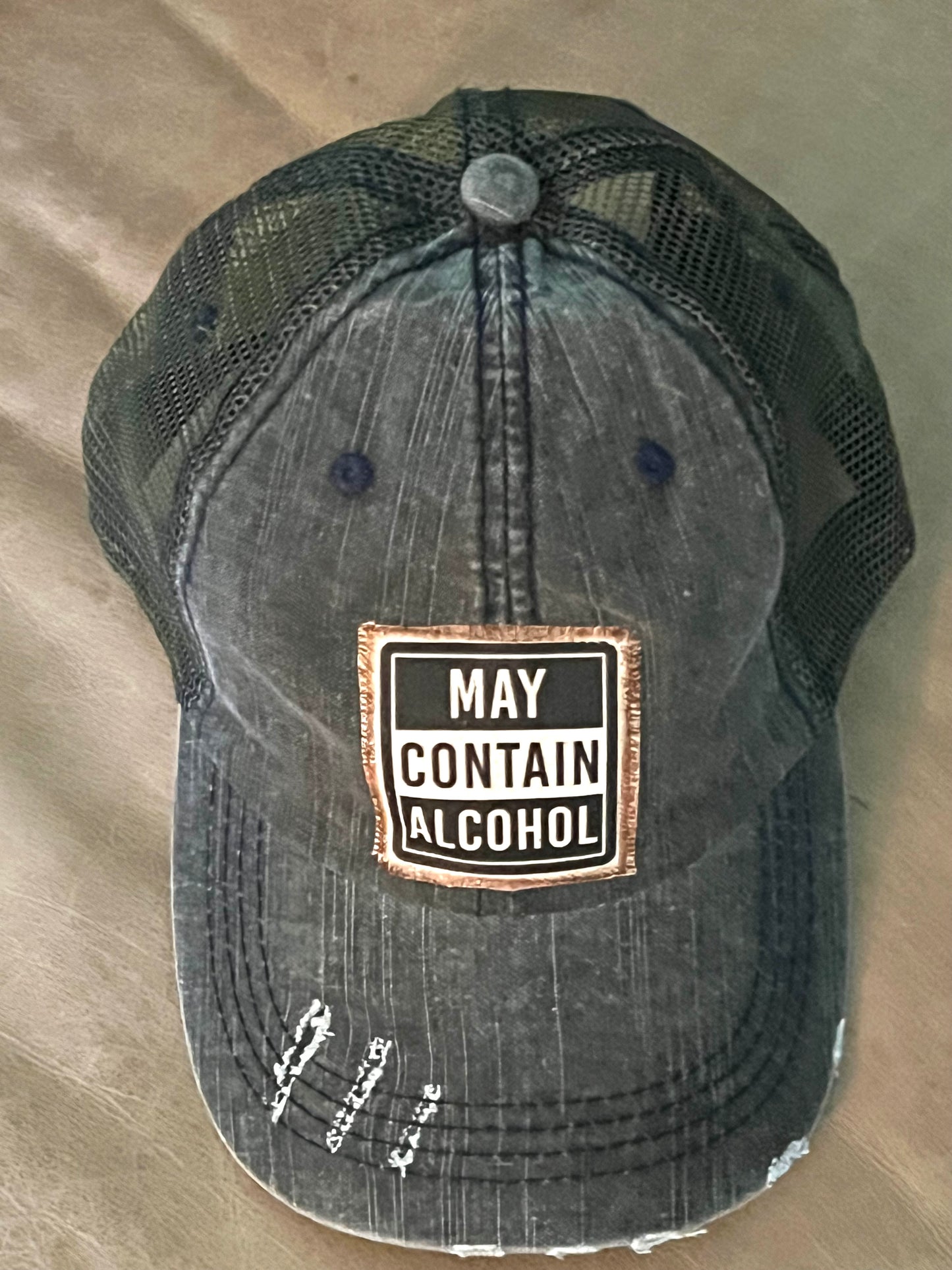 May Contain Alcohol Distressed Ball Cap in Charcoal