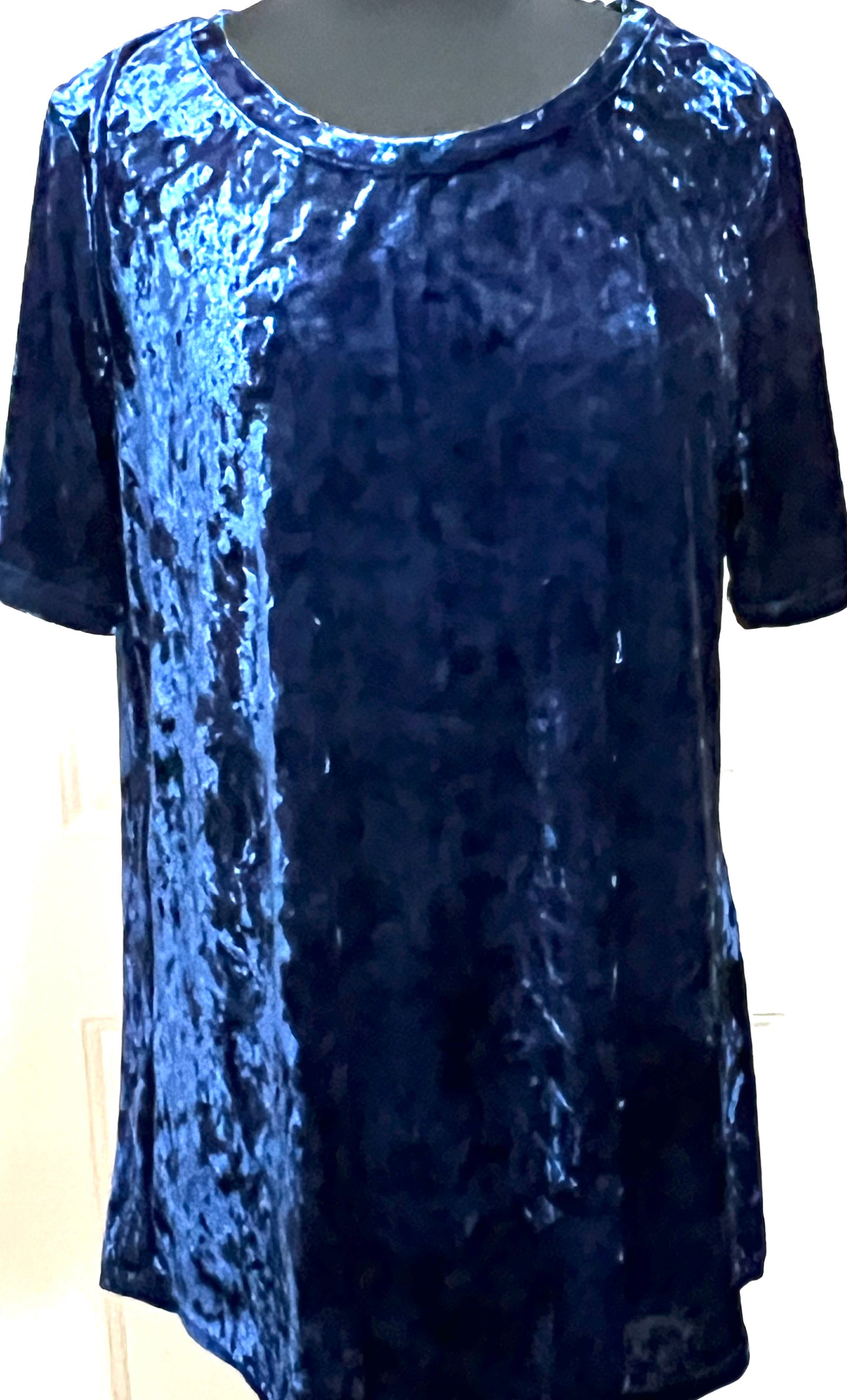 Short Sleeved Crushed Velvet Shirt in Midnight Blue