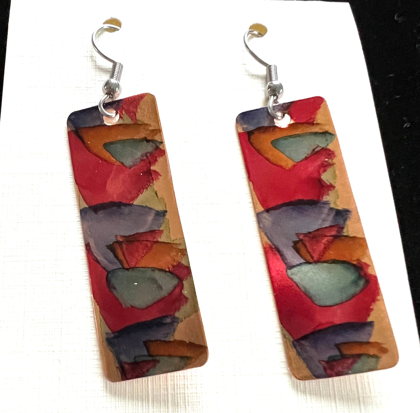 Medium Rectangle Stained Glass Copper Earrings