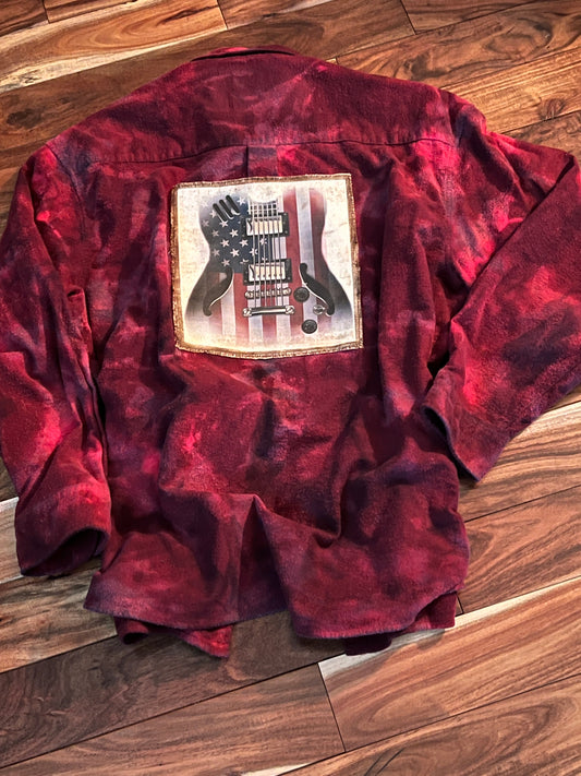 American Flag Guitar Flannel Shirt in Red Tones