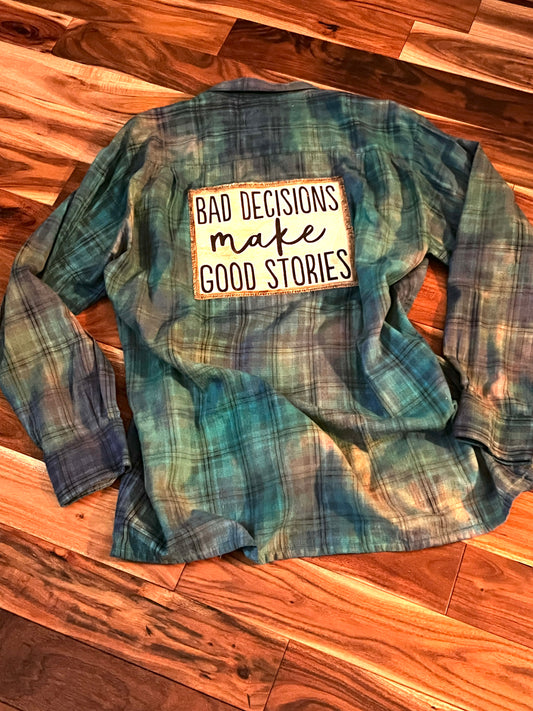 Bad Decisions Flannel Shirt in Blue and Green Tones