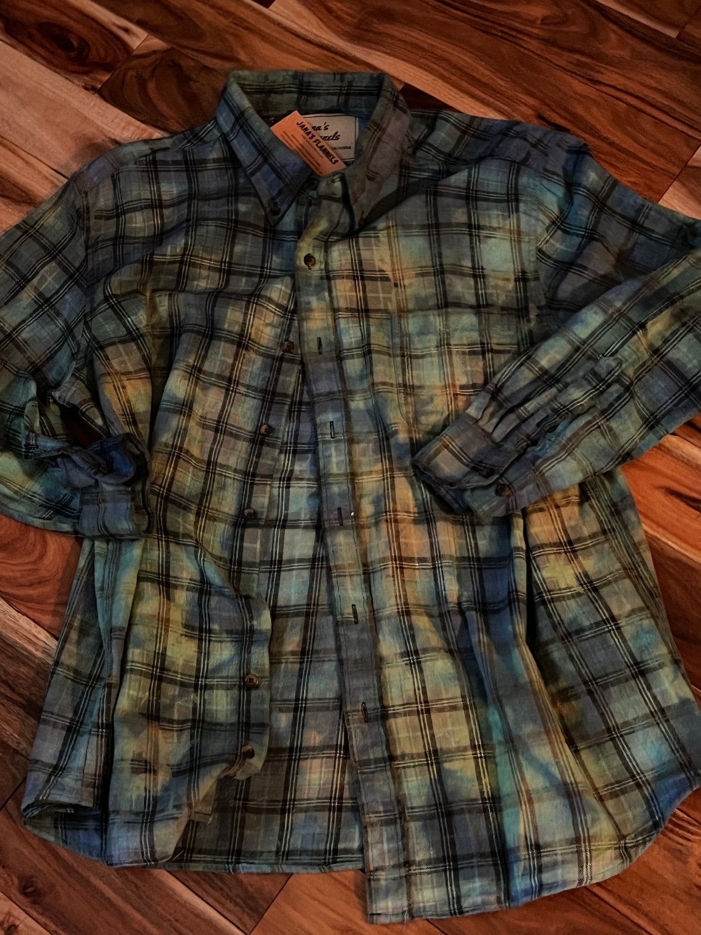 Warning! Flannel Shirt in Blue and Green Tones