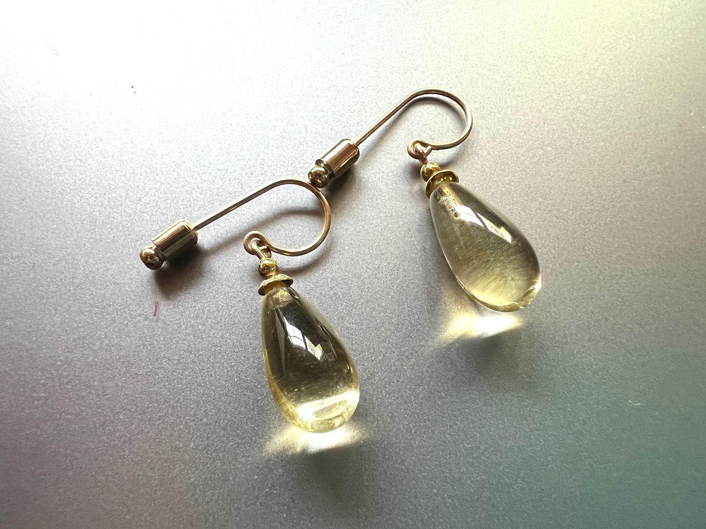 Pale Yellow Gold Crystal Teardrop Glass Earrings