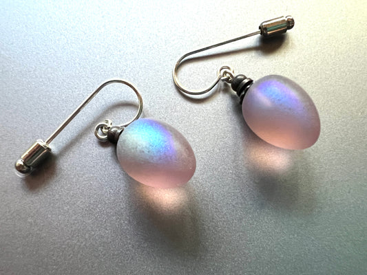 Frosted Iridescent Pink/Mauve Crystal Glass Earrings