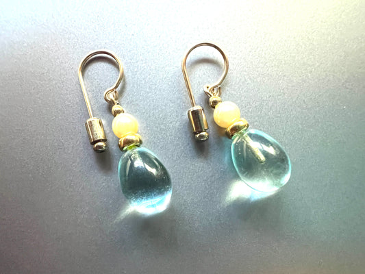 Pale Blue and Pearl Crystal Glass Earrings