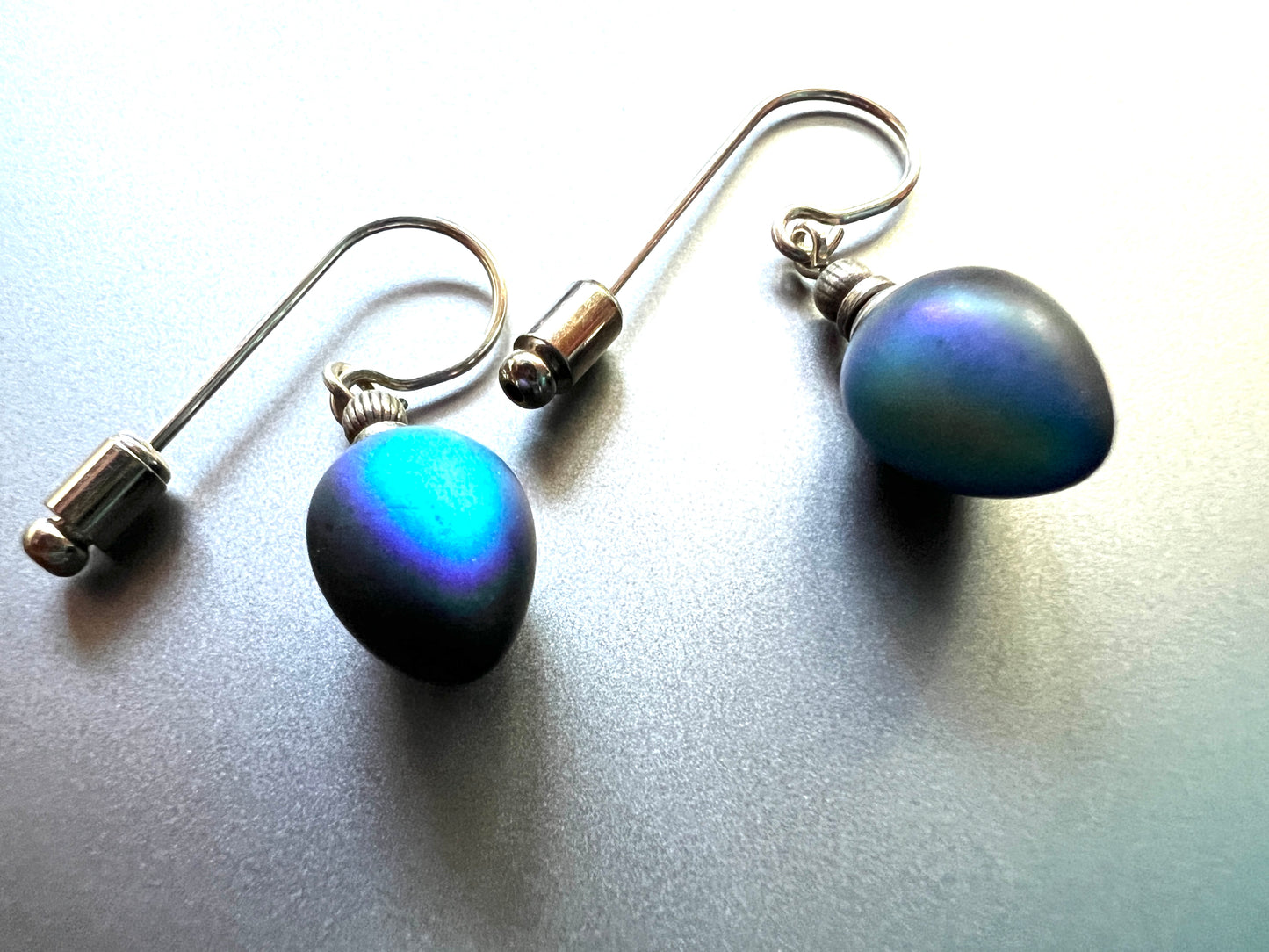 Frosted Purple and Blue Iridescent Glass Earrings