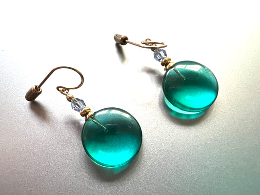 Teal Crystal Glass Earrings