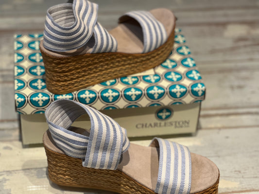 Bermuda Platform Wedge in Celestial Blue/White Stripe Size 8