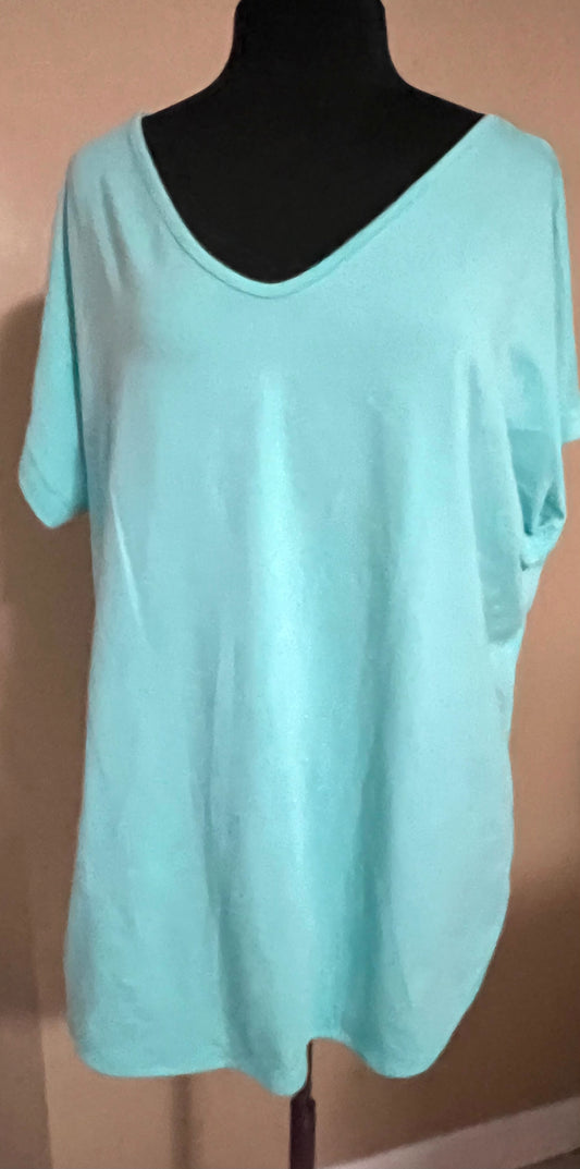 Italian V-Neck Top in Tiffany Blue