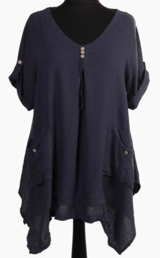 Italian Linen Tunic Top in Black