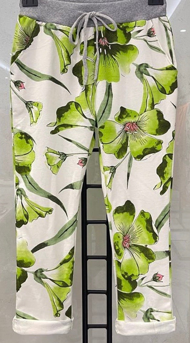 Italian Flower Print in Lime Green Joggers