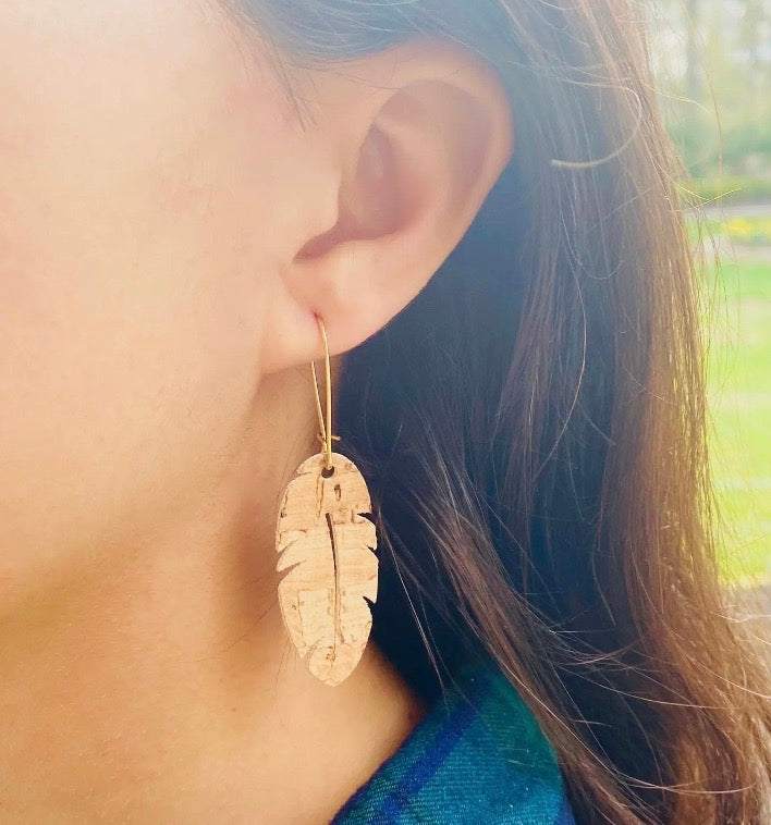 Ivory Feather Cork Earrings