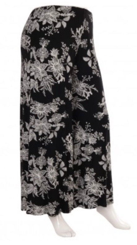 Floral Palazzo Pants in Black and White Print