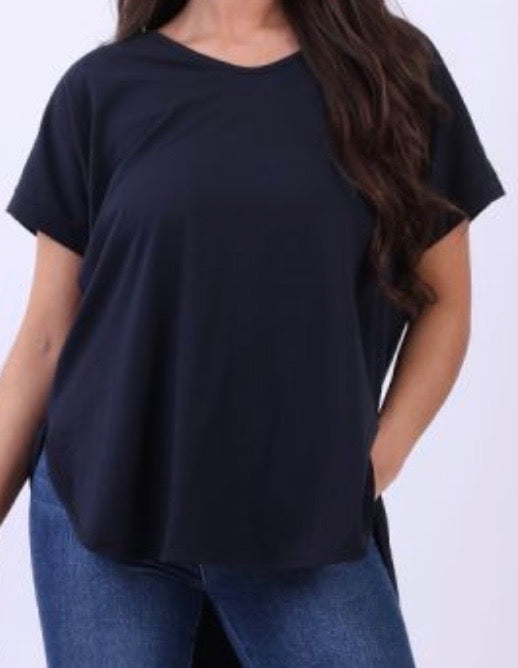 Italian V-Neck Top in Navy